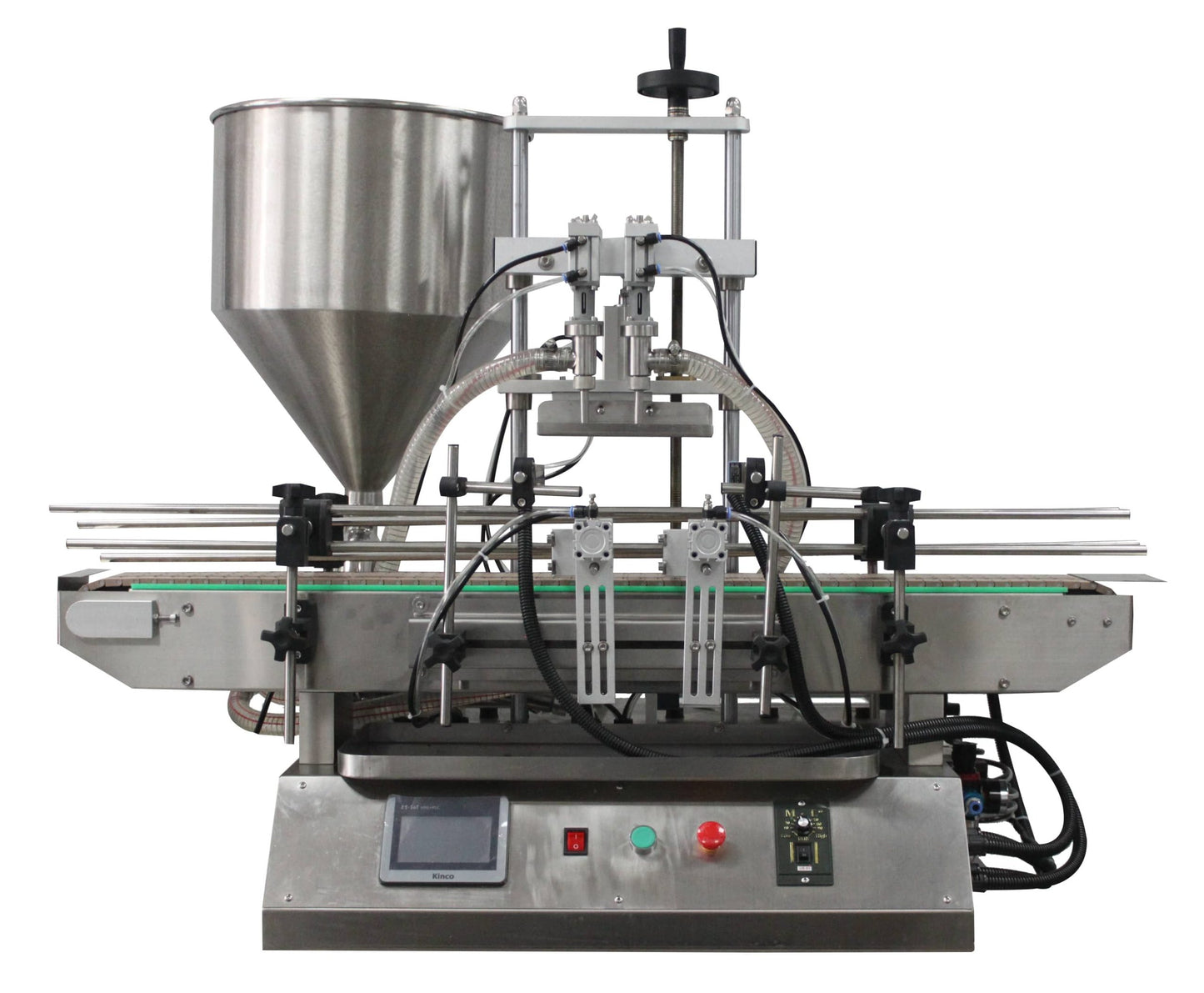 Llenadora Viscosos 2 Cabezales Automática con Banda Transportadora y PLC Rango de 100 a 500ml